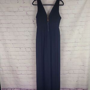 Made In Italy Black Sleeveless Maxi Dress With Gold Zipper Bust. Size Large